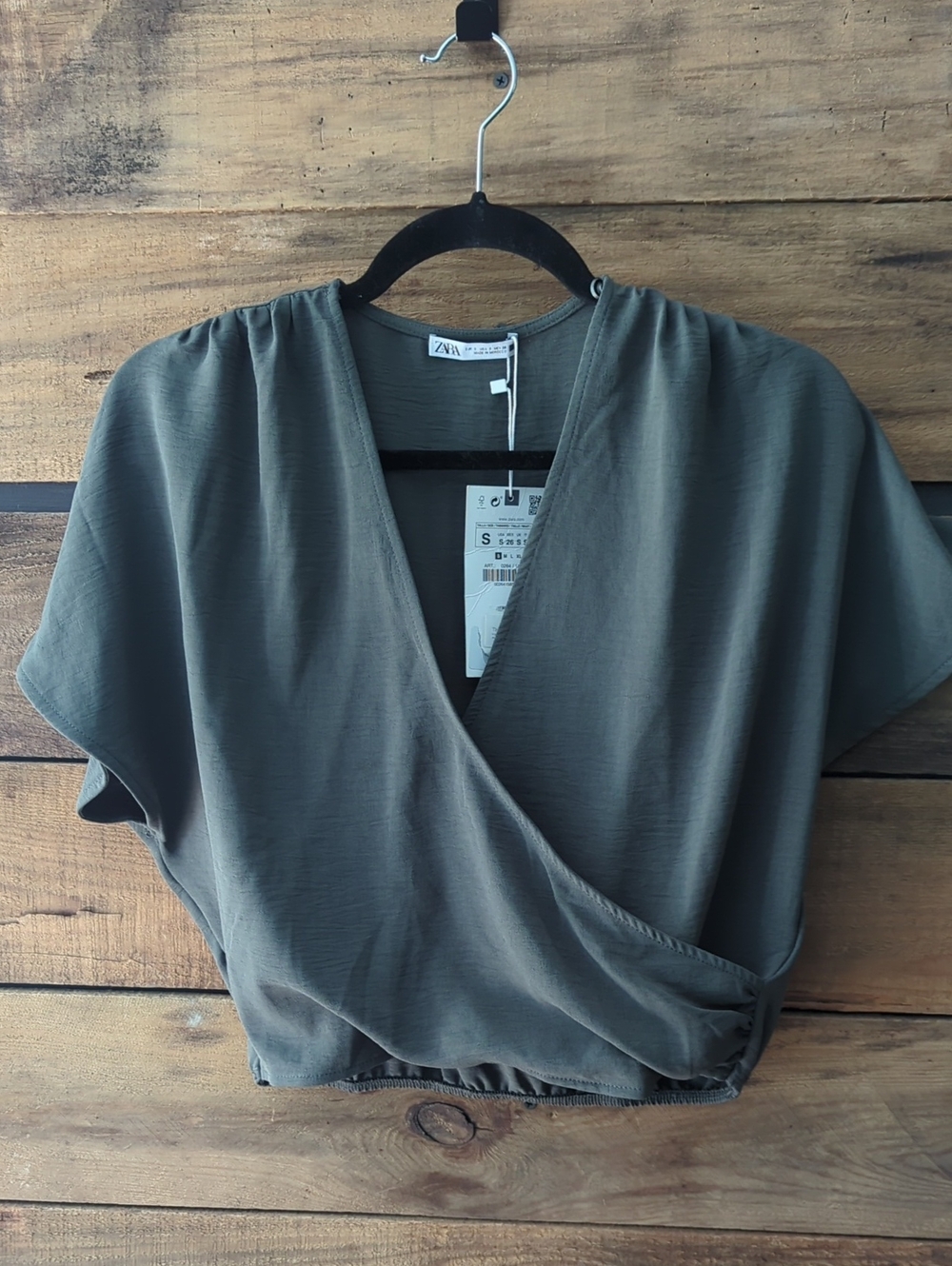 Zara Olive Wrap-Front Crop Top